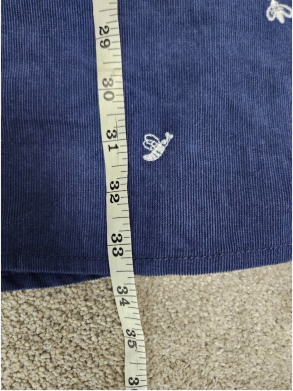 Pilcro Anthropologie Corduroy Blue Dress Puff Sleeve Embroidered Bees Sz M Cute - Picture 10 of 12